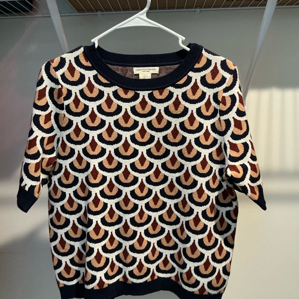 Christian Siriano Navy and Tan Patterned Sweater